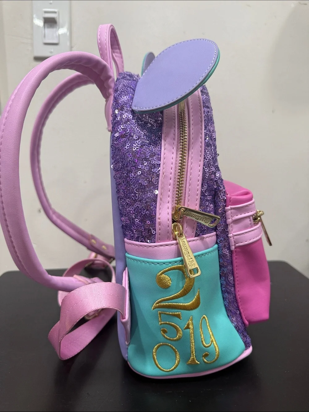 Loungefly Pink, Purple & Teal Sequin Minnie Ear Mini Backpack